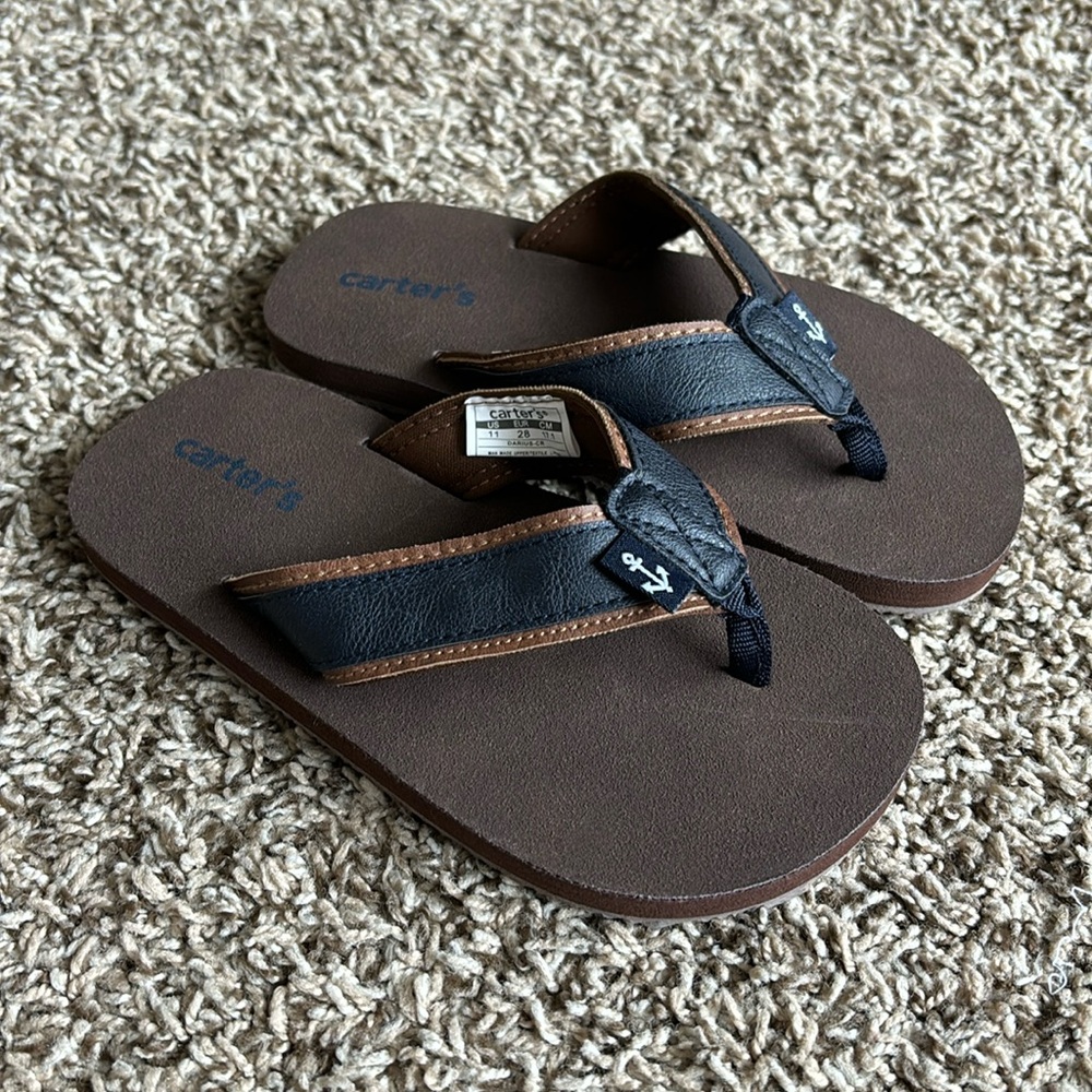 Carter’s Brown and Navy Flip Flops, size 11